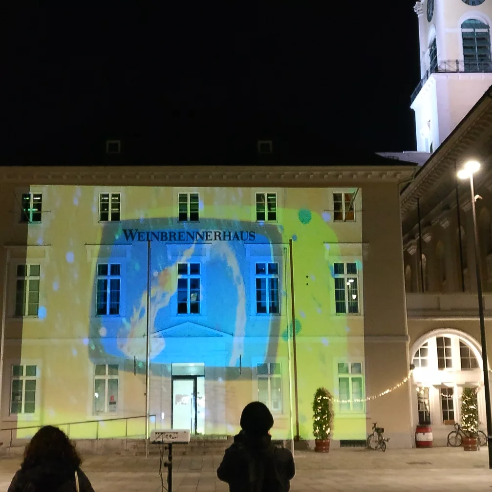 Videoprojections on the Weinbrenner Kirche Sidebuilding in Karlsruhe